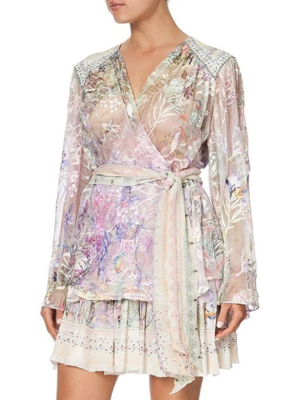Camilla Mermaid Milla Romantic Sheer Wrap Blouse With Yoke Size XS‎